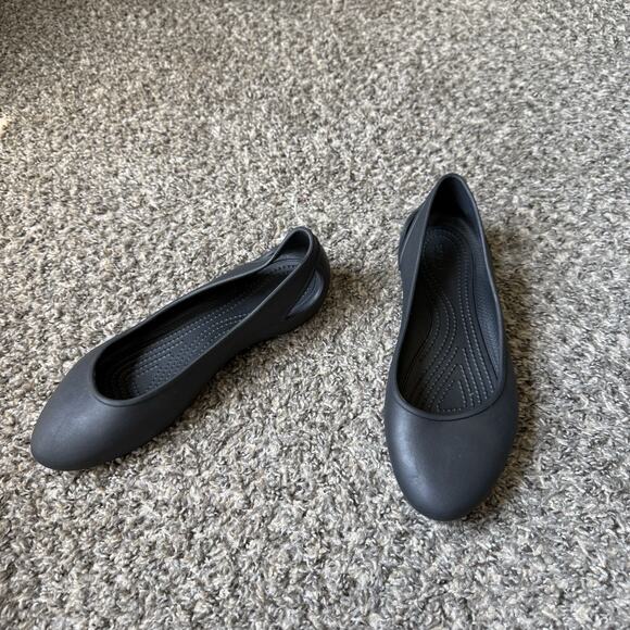 Crocs Womens Size 9 Sloane Flat Iconic Comfort Slip On Black Ballet Shoes - Picture 3 of 6